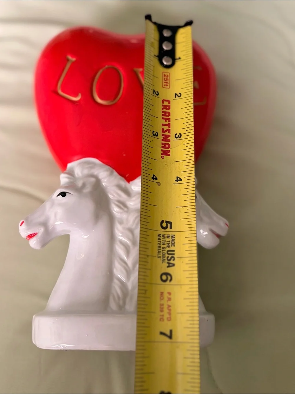 White & Red 'Love' Heart Horse Sculpture - Decorative Home Art Vase